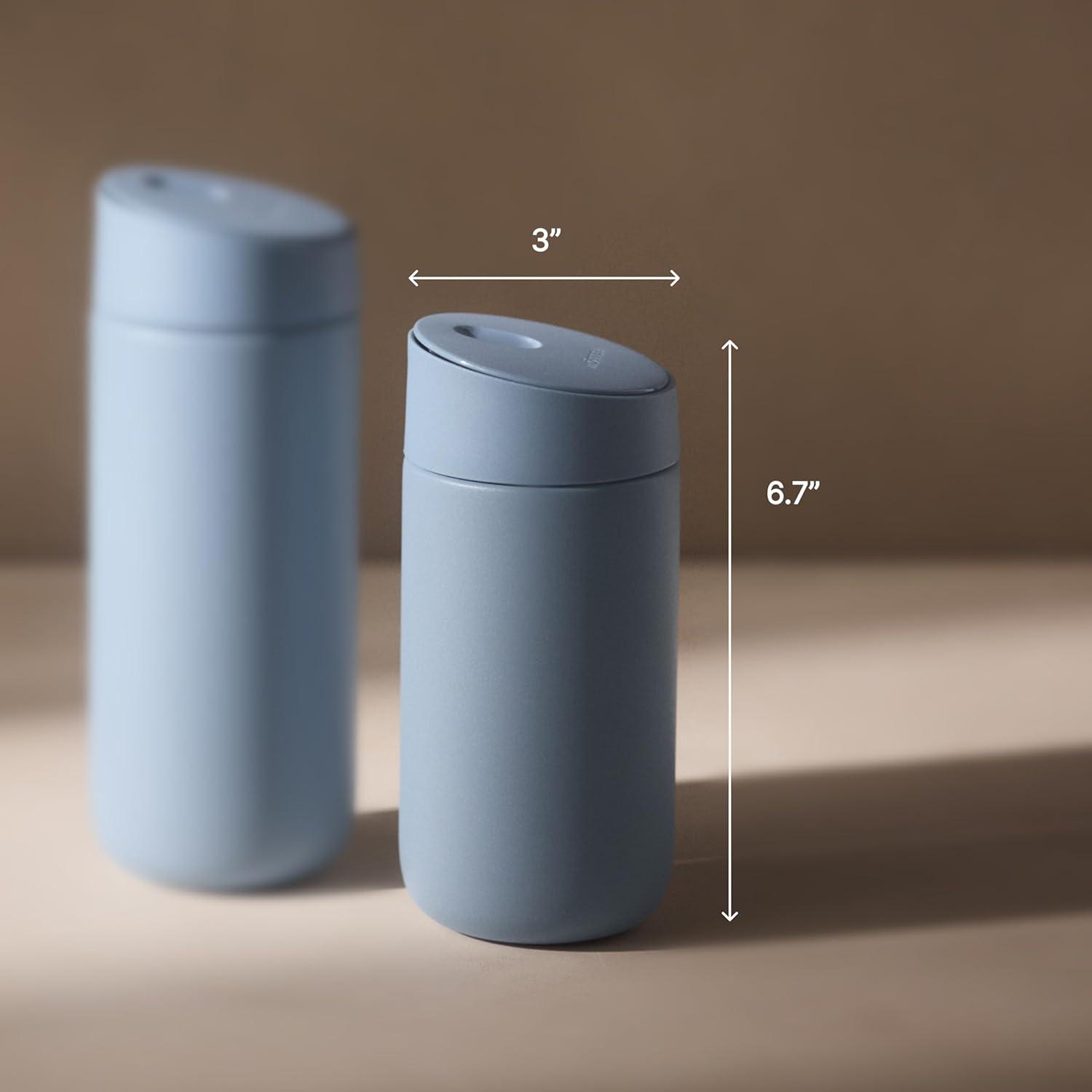 image:imageFellow 12 oz Carter Slide Travel Mug OneHanded Slide Lid Vacuum Insulated Stainless Steel Tumbler with Ceramic Interior for Hot and Cold Drinks LeakProof and Dishwasher Safe Desert RoseHazy Blue