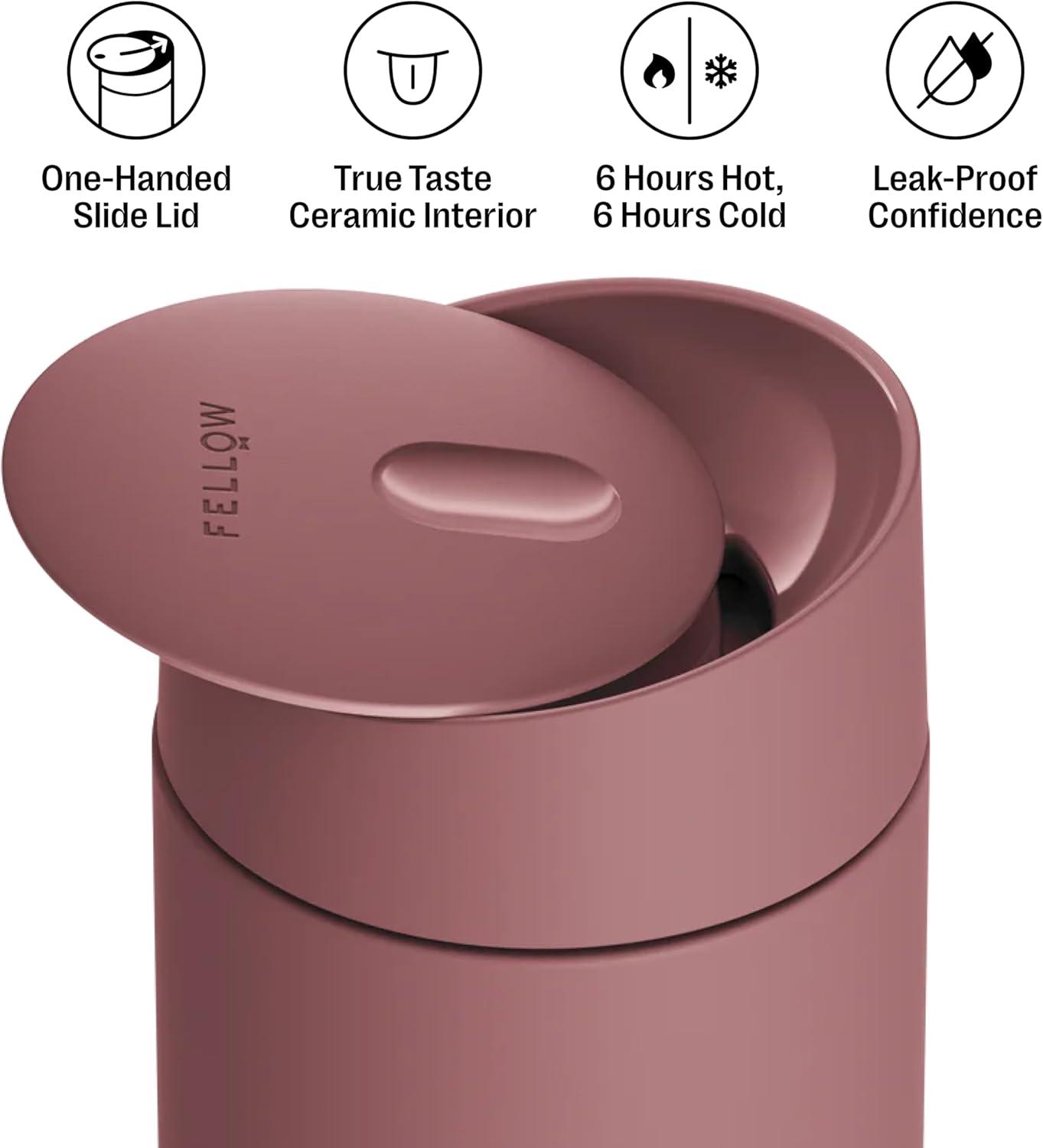 image:imageFellow 12 oz Carter Slide Travel Mug OneHanded Slide Lid Vacuum Insulated Stainless Steel Tumbler with Ceramic Interior for Hot and Cold Drinks LeakProof and Dishwasher Safe Desert RoseDesert Rose