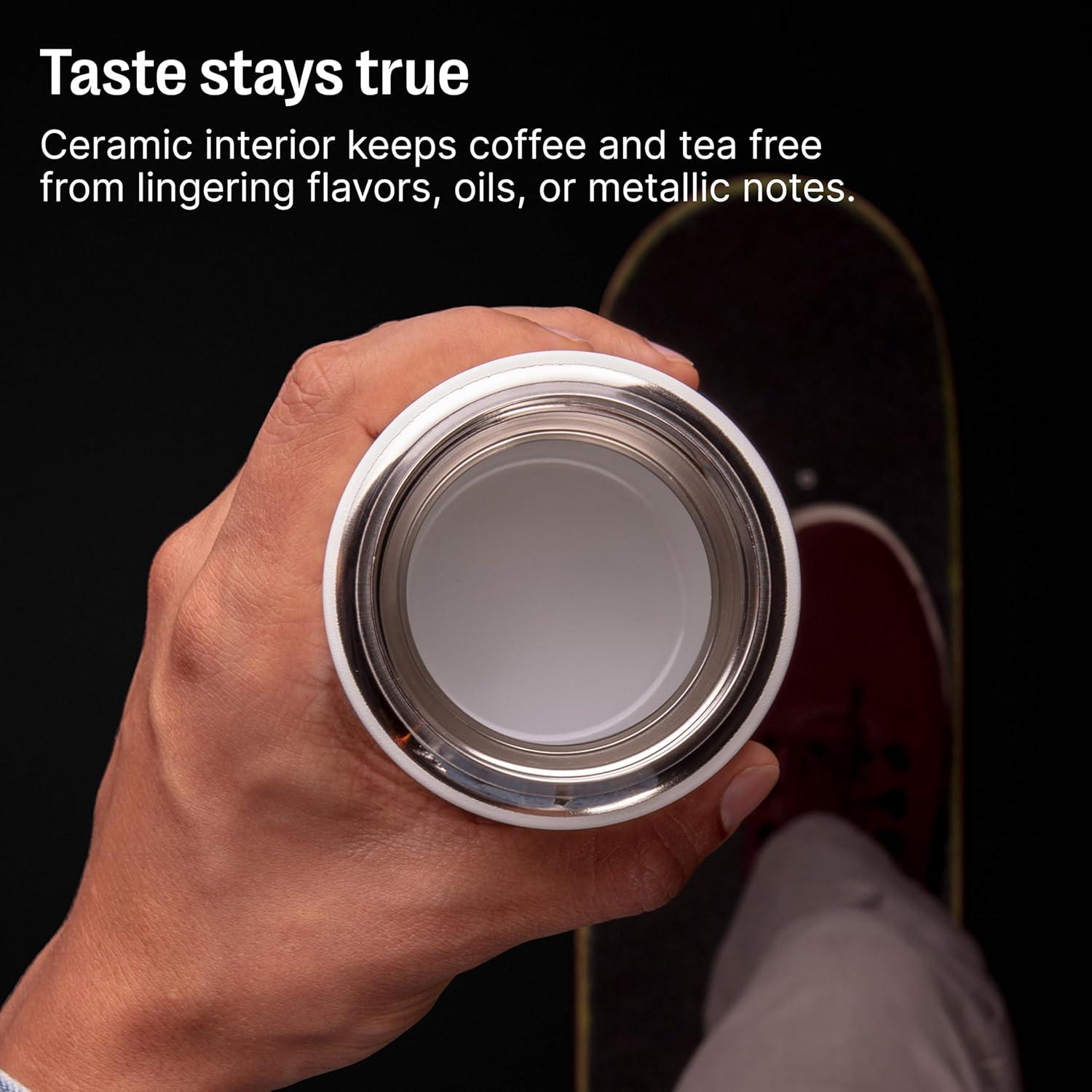 image:imageFellow 12 oz Carter Slide Travel Mug OneHanded Slide Lid Vacuum Insulated Stainless Steel Tumbler with Ceramic Interior for Hot and Cold Drinks LeakProof and Dishwasher Safe Desert RoseMatte White