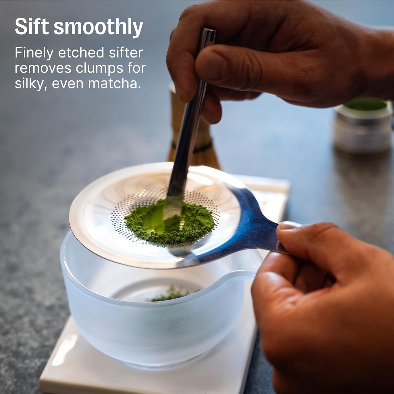 image:imageFellow Matcha Set Complete Matcha Tea Kit with Ceramic Bowl Bamboo Whisk amp Stand Stainless Steel Spoon Sifter amp Tea Tray Desert Rose SetHazy Blue
