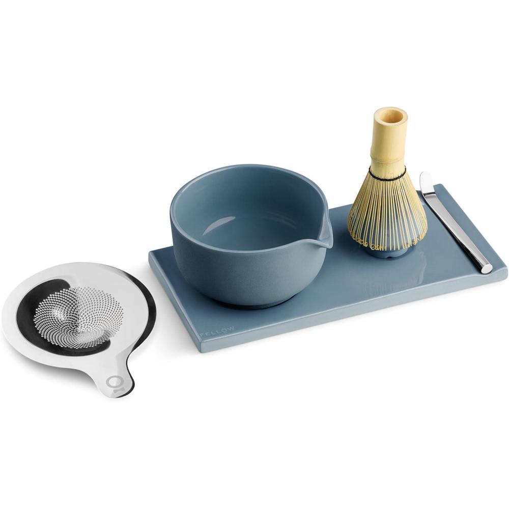image:imageFellow Matcha Set Complete Matcha Tea Kit with Ceramic Bowl Bamboo Whisk amp Stand Stainless Steel Spoon Sifter amp Tea Tray Desert Rose SetHazy Blue