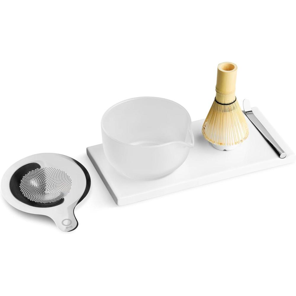 image:imageFellow Matcha Set Complete Matcha Tea Kit with Ceramic Bowl Bamboo Whisk amp Stand Stainless Steel Spoon Sifter amp Tea Tray Desert Rose SetMatte White