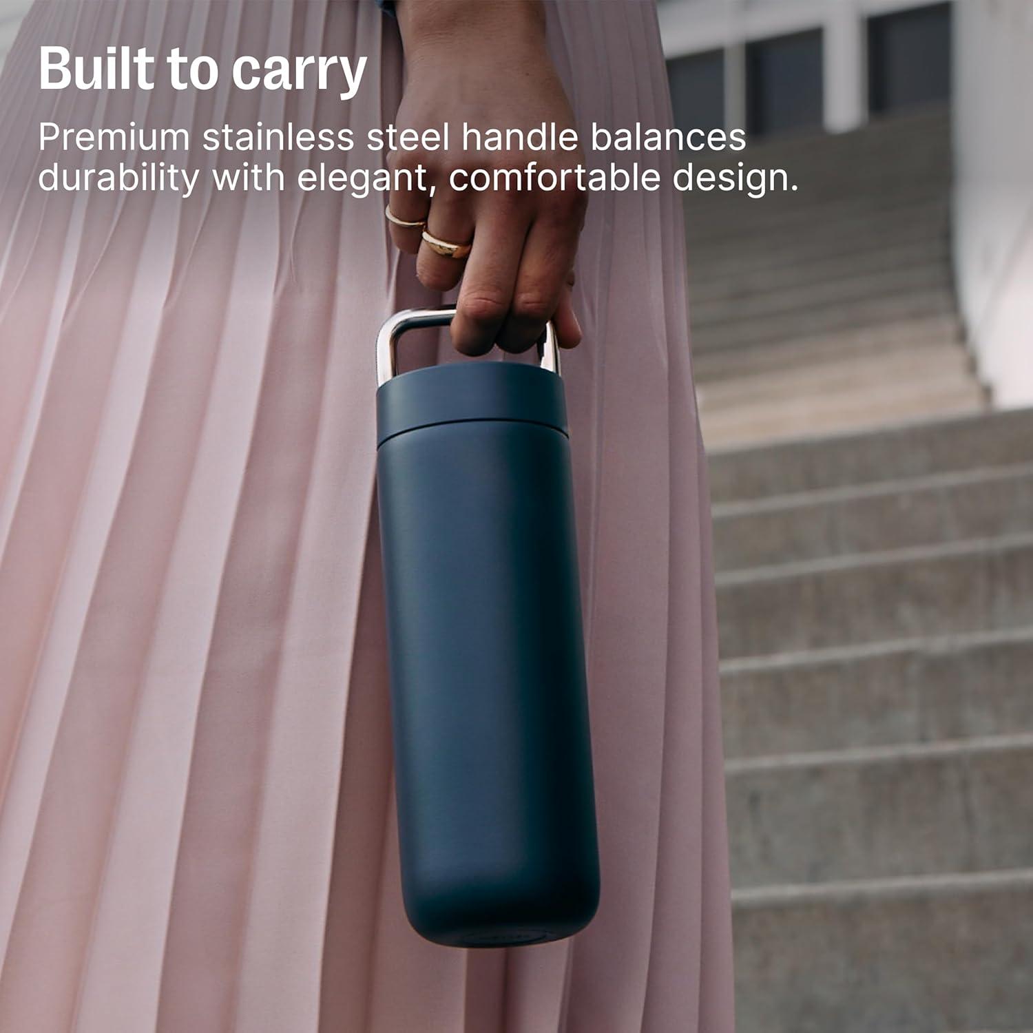 imageFellow Carter Carry 32 oz Stainless Steel Vacuum Insulated Travel Tumbler Leak Proof Seal Stainless Steel Handle Slim Width Matte WhiteSienna