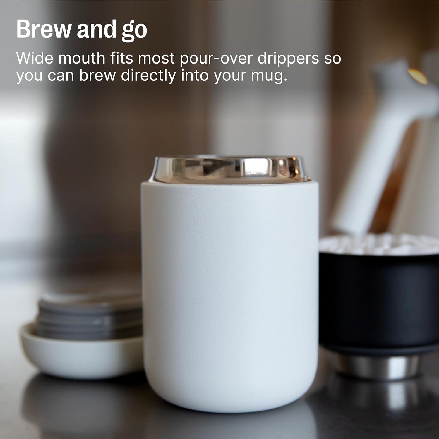 imageFellow Carter Everywhere Travel Mug Stainless Steel Vacuum Insulated Wide Mouth Coffee and Tea Tumbler with Ceramic Interior Matte Black 12 Oz MugBlanc Mat