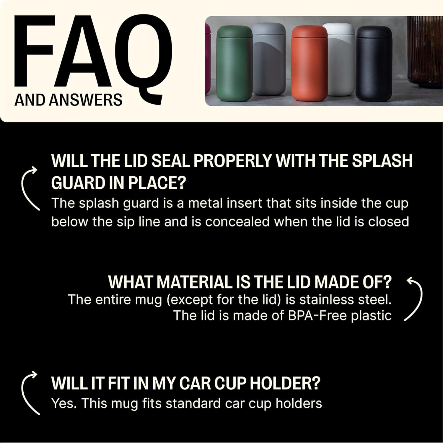 imageFellow Carter Move Travel Mug 16 oz Stainless Steel Insulated Coffee and Tea Tumbler with Ceramic Interior and Splash Guard Matte Grey 16 ozSlate Grey