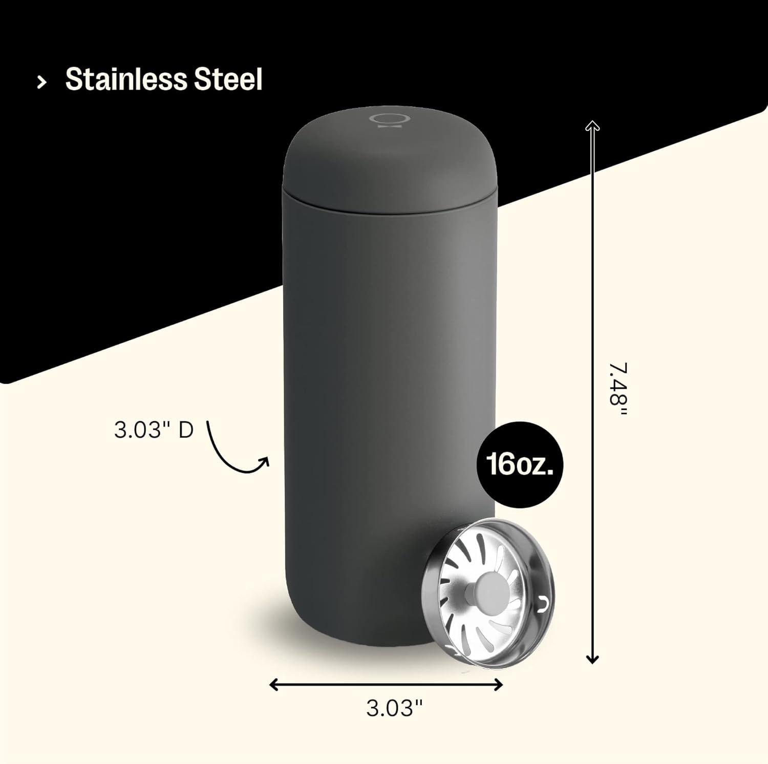imageFellow Carter Move Travel Mug 16 oz Stainless Steel Insulated Coffee and Tea Tumbler with Ceramic Interior and Splash Guard Matte Grey 16 ozSlate Grey