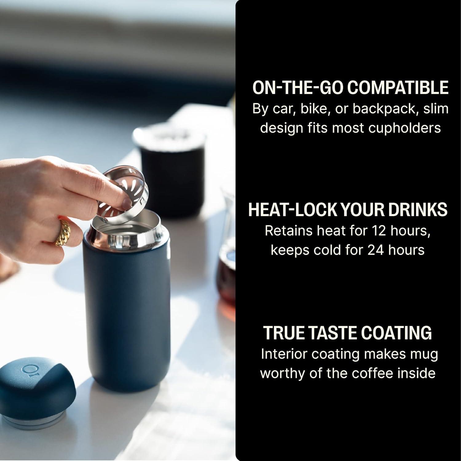 imageFellow Carter Move Travel Mug 16 oz Stainless Steel Insulated Coffee and Tea Tumbler with Ceramic Interior and Splash Guard Matte Grey 16 ozStone Blue