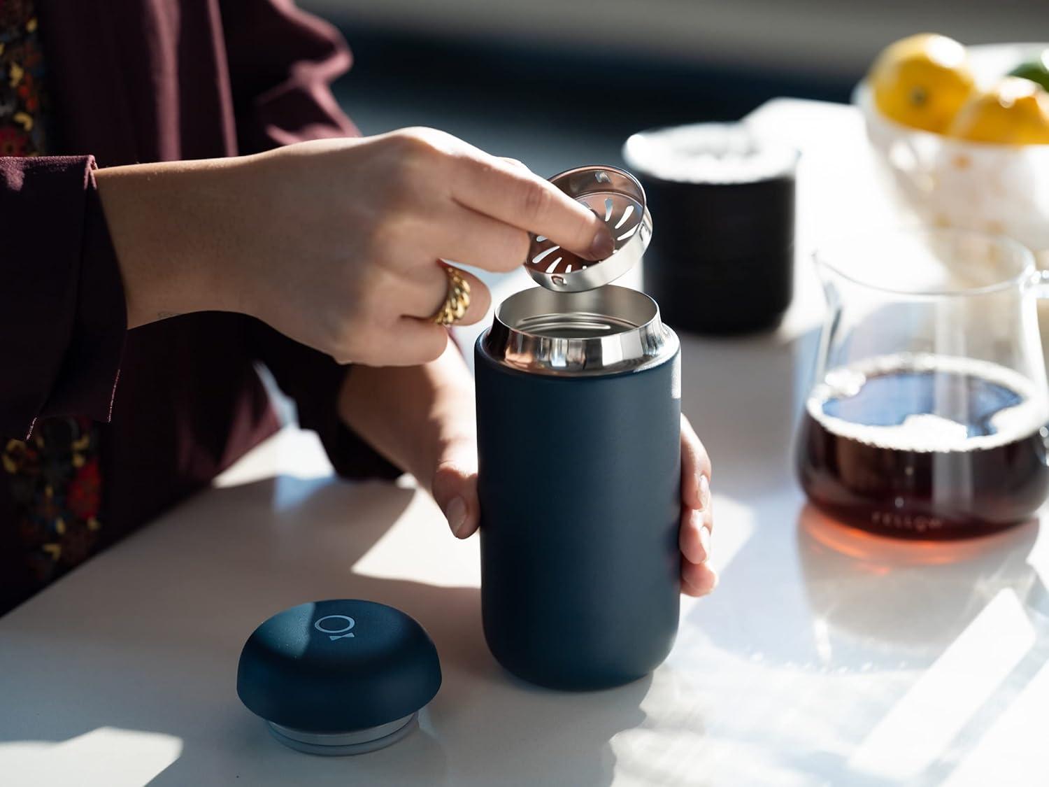 imageFellow Carter Move Travel Mug 16 oz Stainless Steel Insulated Coffee and Tea Tumbler with Ceramic Interior and Splash Guard Matte Grey 16 ozStone Blue