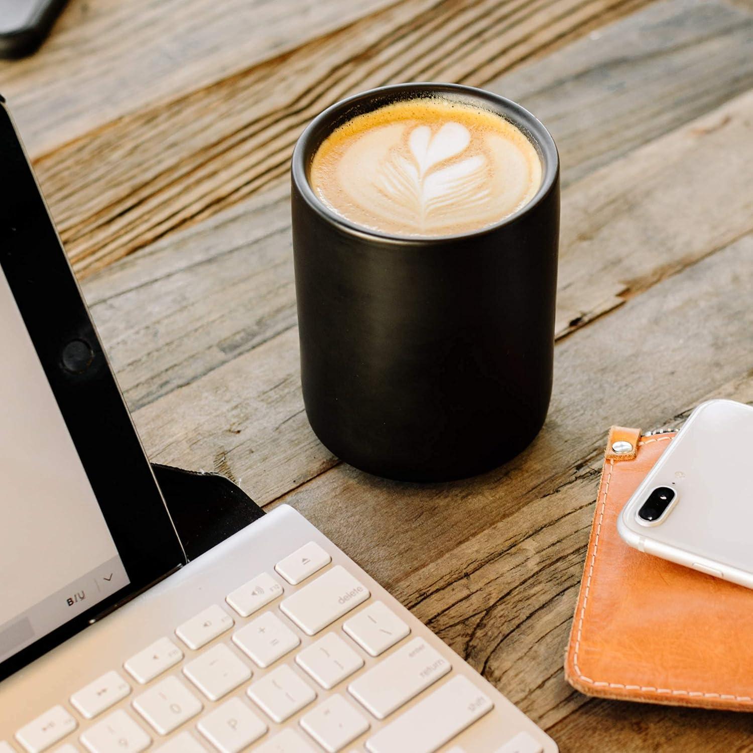 imageFellow Monty Latte Art Mugs Double Wall Ceramic Latte Mug Matte Black with Graphite Base 11 OzMatte Black