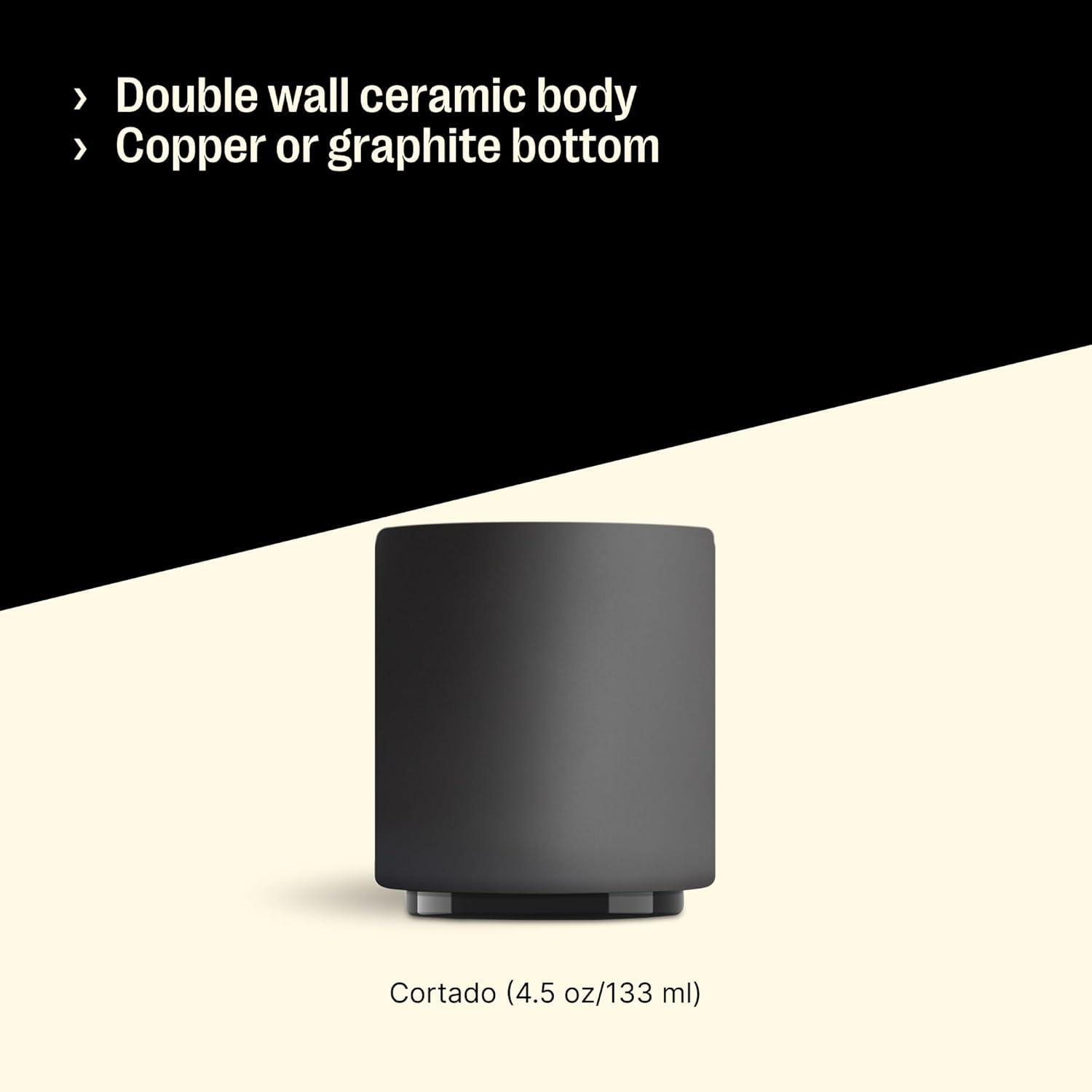imageFellow Monty Latte Art Mugs Double Wall Ceramic Latte Mug Matte Black with Graphite Base 11 OzMatte White