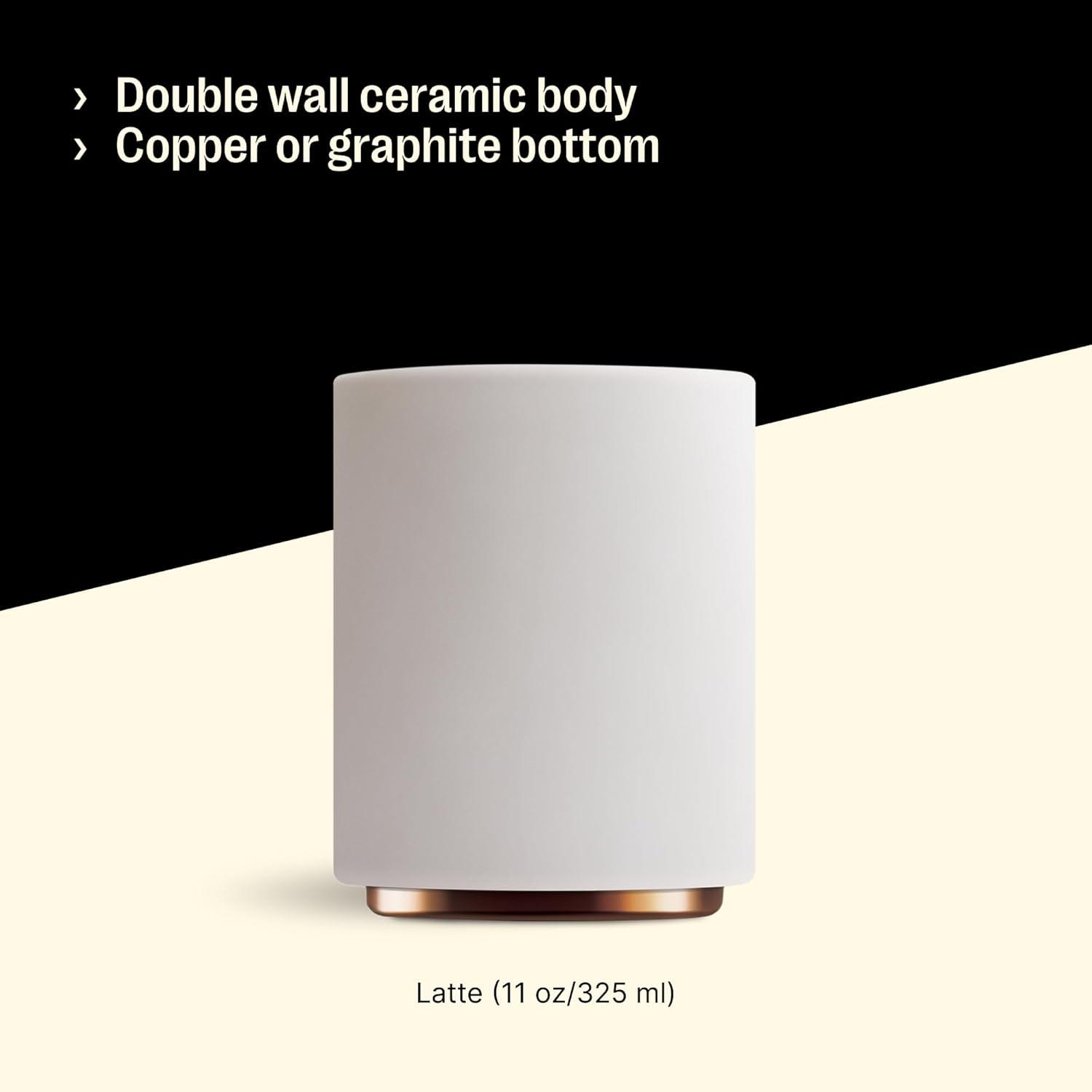 imageFellow Monty Latte Art Mugs Double Wall Ceramic Latte Mug Matte Black with Graphite Base 11 OzMatte White