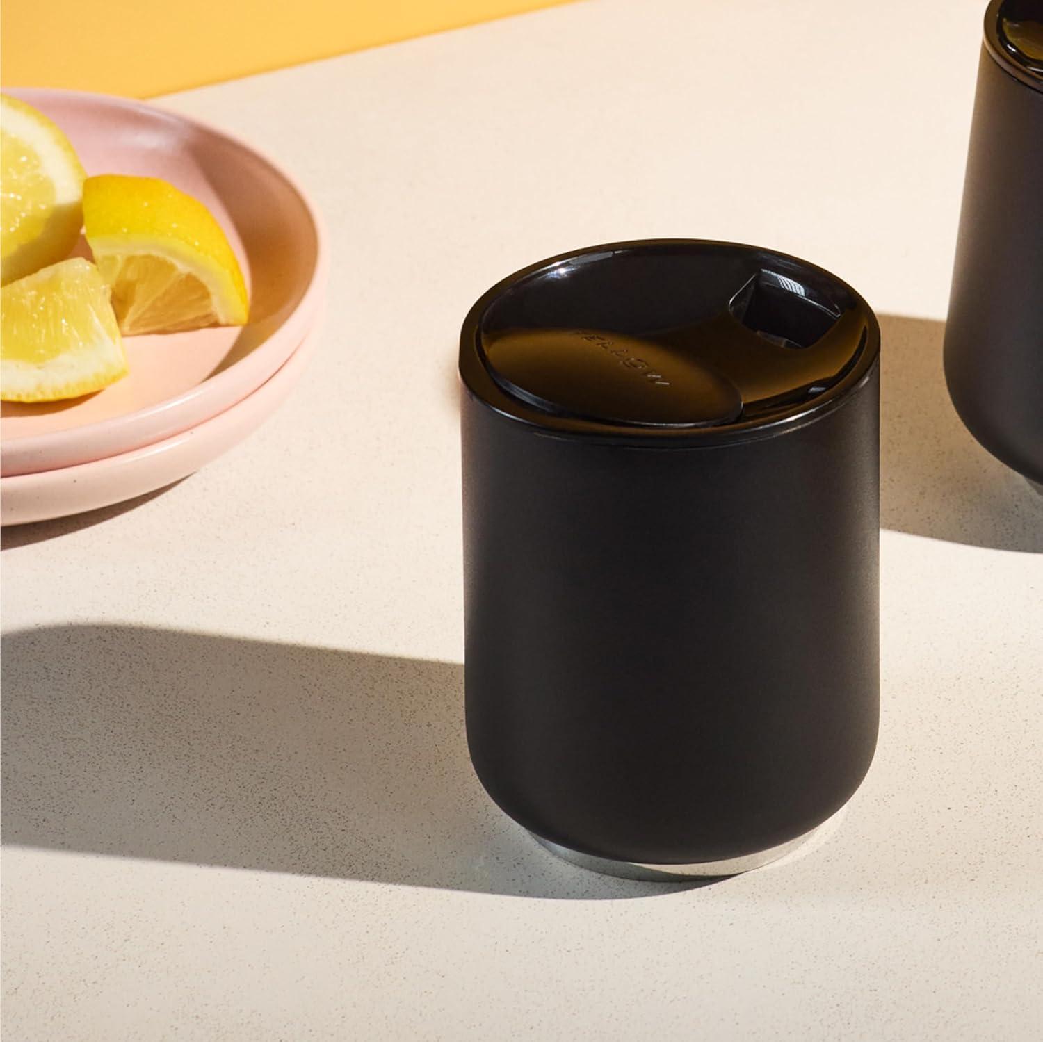 imageFellow Rocky Lowball Cocktail Tumbler 10oz Stainless Steel Vacuum Insulated Tumbler with Ceramic Interior and Pebble Swivel Lid Set of 2 Matte BlackMatte Black 2 Pack