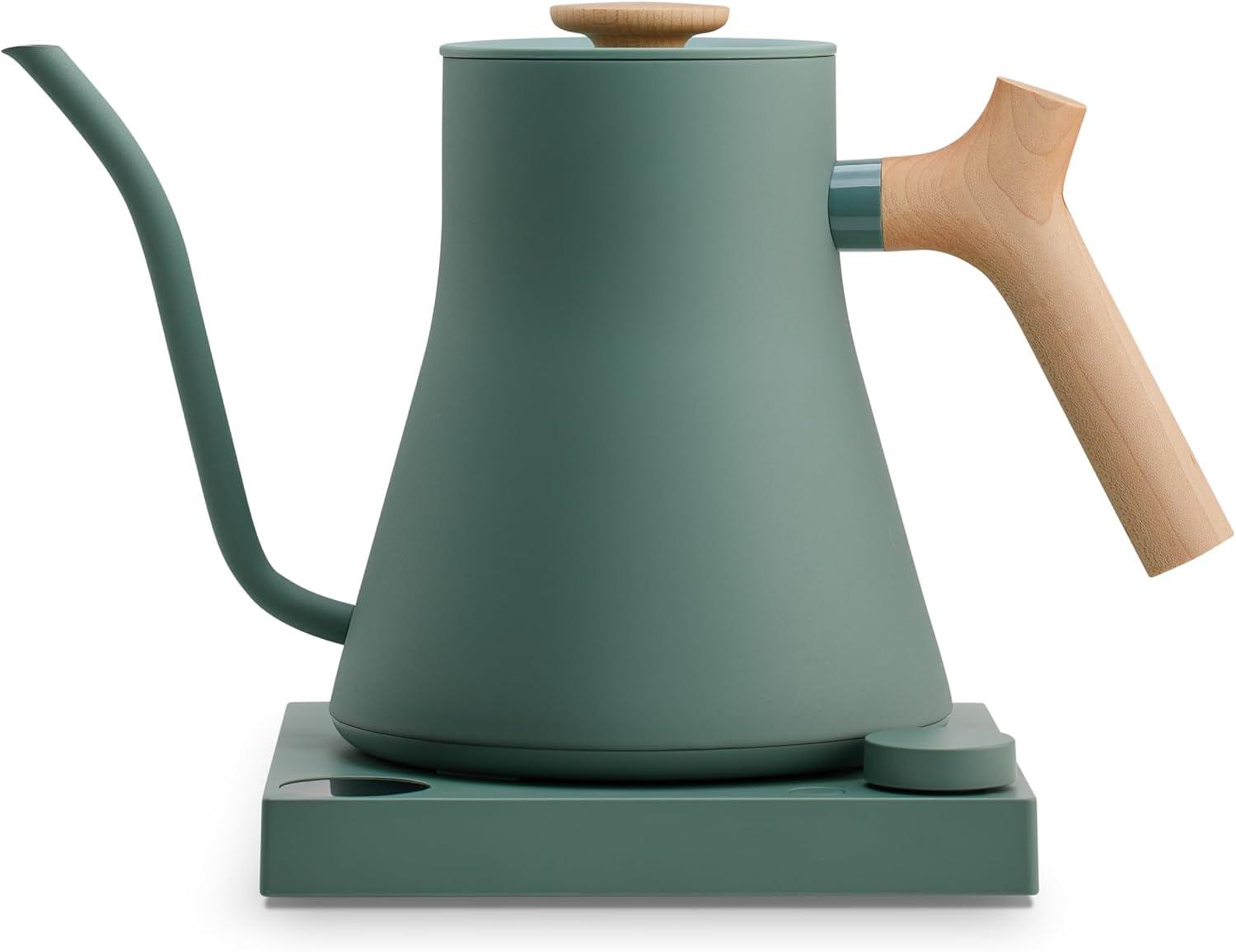 imageFellow Stagg EKG Pro Electric Kettle with Gooseneck Spout Pourover for Coffee and Tea EU Matte BlackSmoky Green With Maple Handle