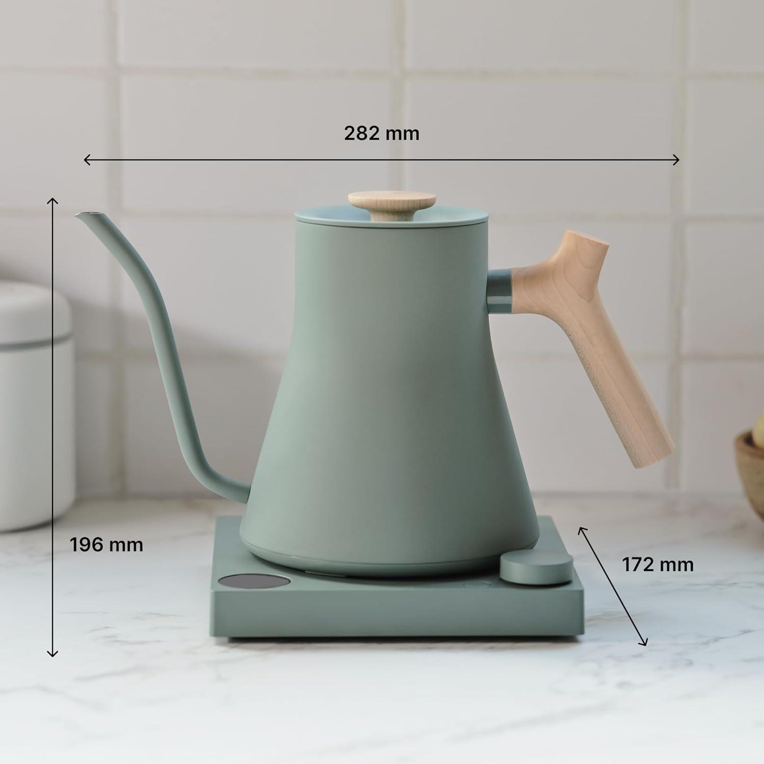 imageFellow Stagg EKG Pro Electric Kettle with Gooseneck Spout Pourover for Coffee and Tea EU Matte BlackSmoky Green With Maple Handle