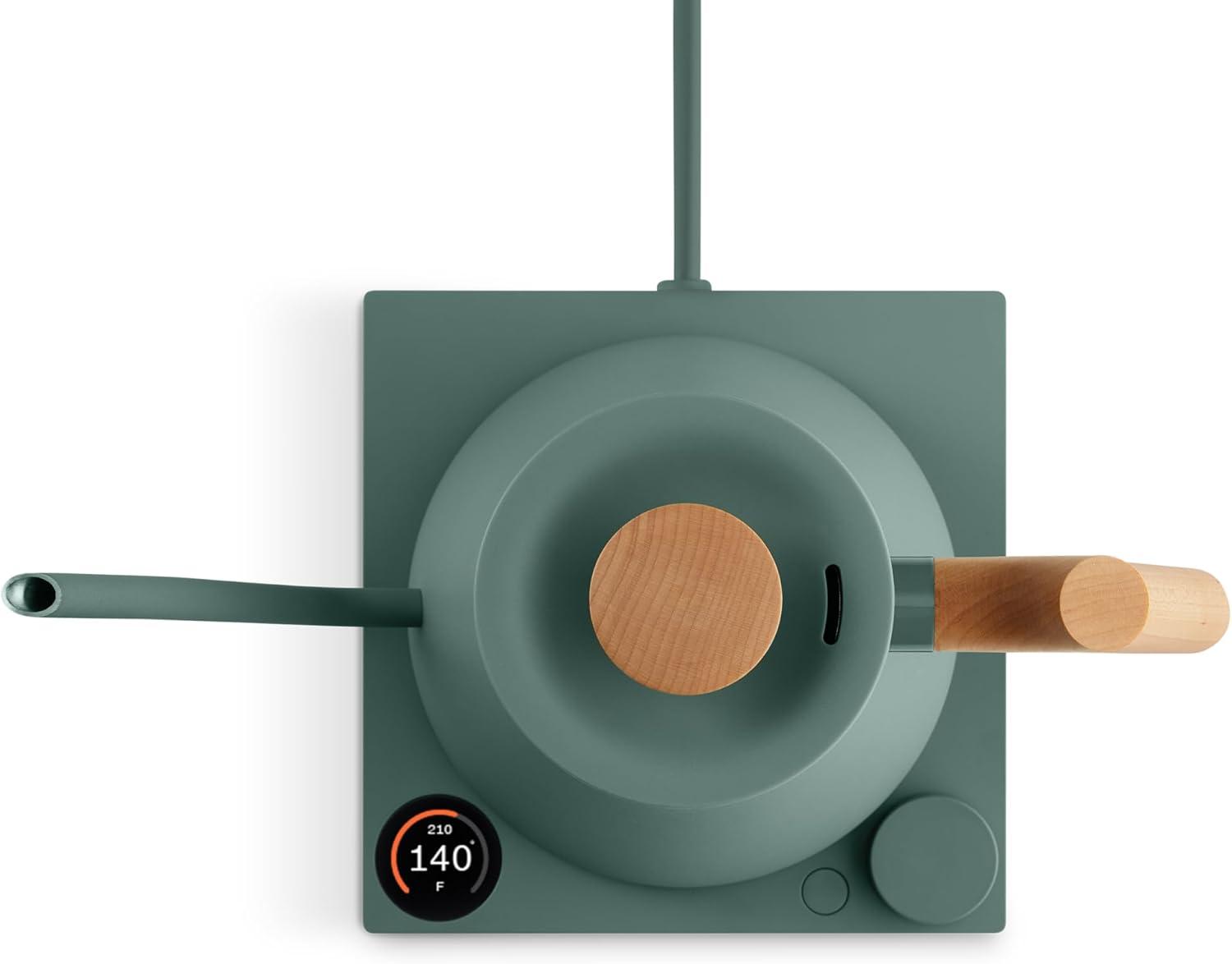 imageFellow Stagg EKG Pro Electric Kettle with Gooseneck Spout Pourover for Coffee and Tea EU Matte BlackSmoky Green With Maple Handle
