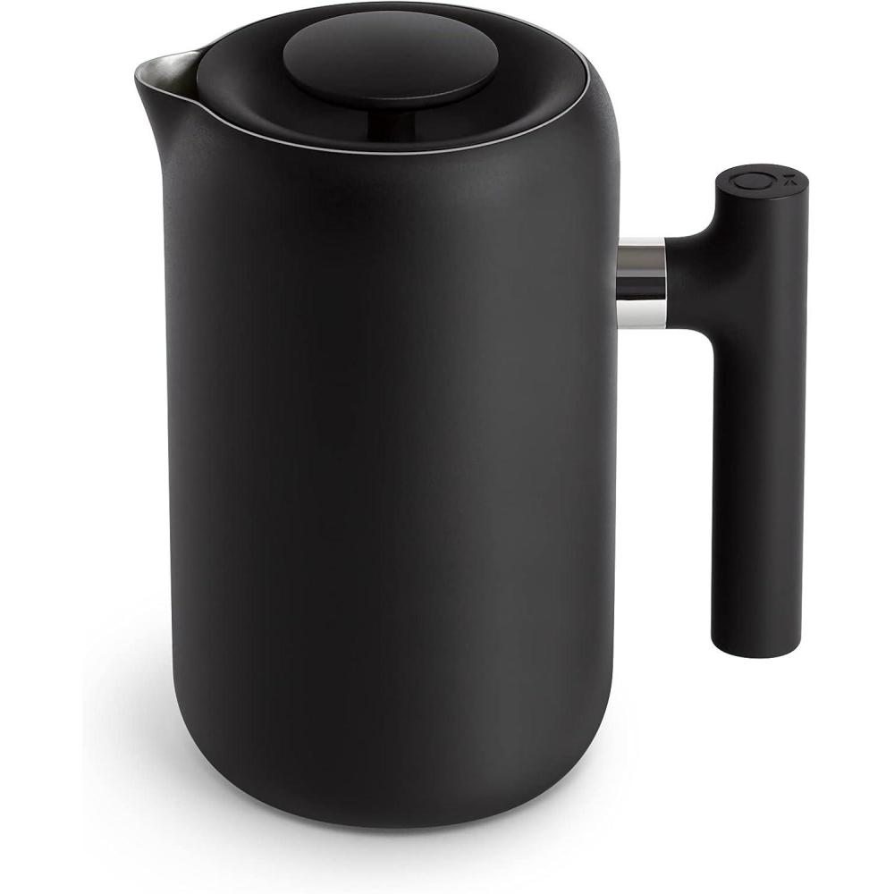 imageFellow Clara French Press Coffee Maker  Portable Stainless Steel Coffee Maker Insulated Manual Infuser  Matte Black with Walnut 24 oz JugMatte Black