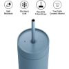 Fellow Carter Cold Travel 16 oz Iced Coffee Mug – Insulated Stainless Steel Iced Coffee Tumbler with Spill-resistant Lid and Straw – Matte Grey(Misty Blue)