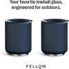 Fellow Rocky Lowball Cocktail Tumbler 10oz Stainless Steel Vacuum Insulated Tumbler with Ceramic Interior and Pebble Swivel Lid – Set of 2 – Matte Black(Stone Blue – 2 Pack)