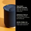 Fellow Rocky Lowball Cocktail Tumbler 10oz Stainless Steel Vacuum Insulated Tumbler with Ceramic Interior and Pebble Swivel Lid – Set of 2 – Matte Black(Stone Blue)