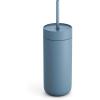 Fellow Carter Cold Travel 16 oz Iced Coffee Mug – Insulated Stainless Steel Iced Coffee Tumbler with Spill-resistant Lid and Straw – Matte Grey(Misty Blue)