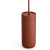 Fellow Carter Cold Travel 16 oz Iced Coffee Mug – Insulated Stainless Steel Iced Coffee Tumbler with Spill-resistant Lid and Straw – Matte Grey(Sienna)