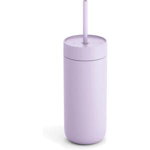 Fellow Carter Cold Travel 16 oz Iced Coffee Mug – Insulated Stainless Steel Iced Coffee Tumbler with Spill-resistant Lid and Straw – Matte Grey(Peri Twinkle)