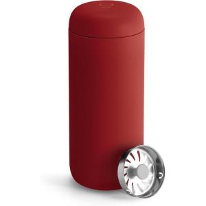 Fellow Carter Move Travel Mug, 16 oz Stainless Steel Insulated Coffee and Tea Tumbler with Ceramic Interior and Splash Guard, Matte Grey, 16 oz(Red)